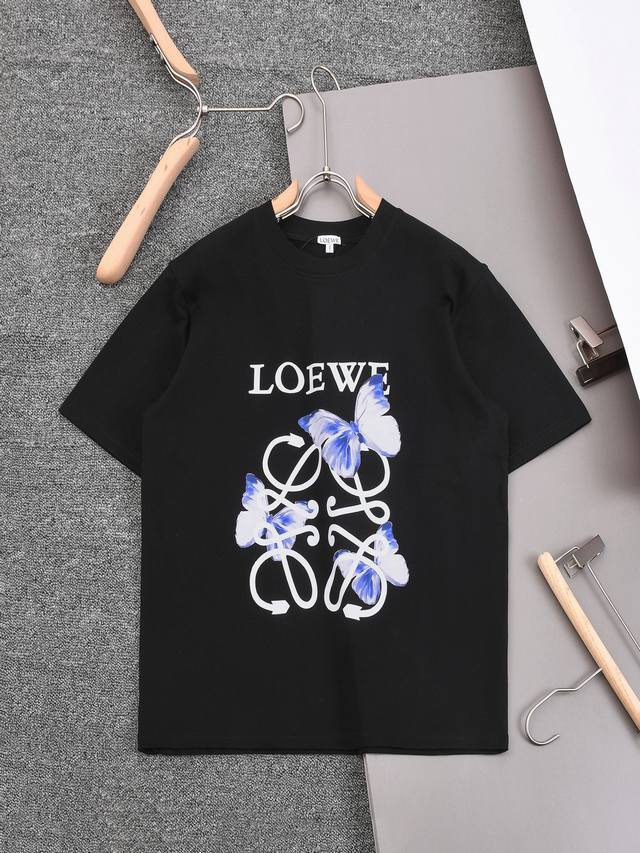 Top-level, highest version Loewe classic chest butterfly print pattern round nec
