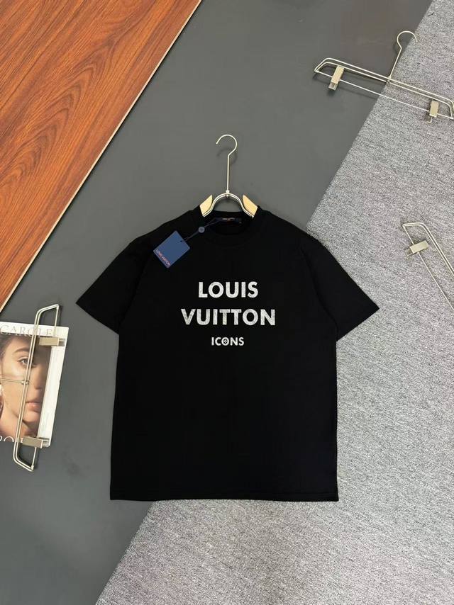 Lv*Louis Vuitton* 280g heavyweight cotton T-shirt with a loose fit. Custom silk