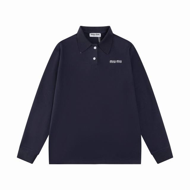 Miumiu 24Ss pure cotton pique long-sleeved Polo original resident fabric, side s