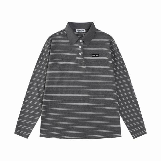 Miumiu2025Ss Early Spring Striped Long Sleeve Polo Striped fabric is time-consum