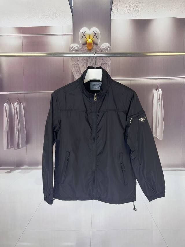 Prada 2025 Fall/Winter new style stand-up collar trench coat jacket with zippere