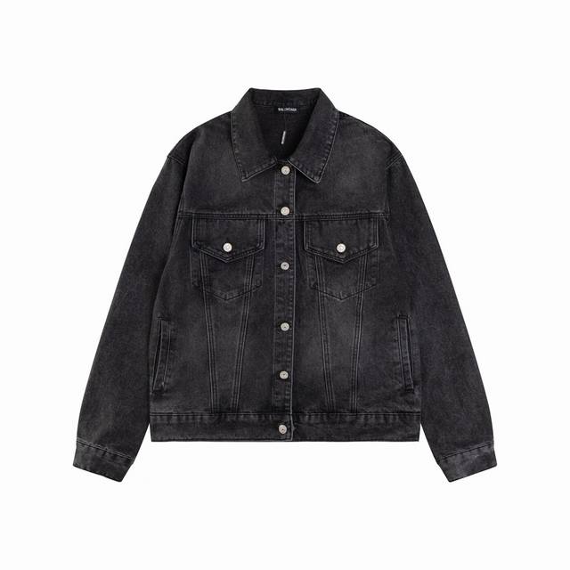 Style No. N09 Balenciaga classic style distressed denim jacket with crown rhine