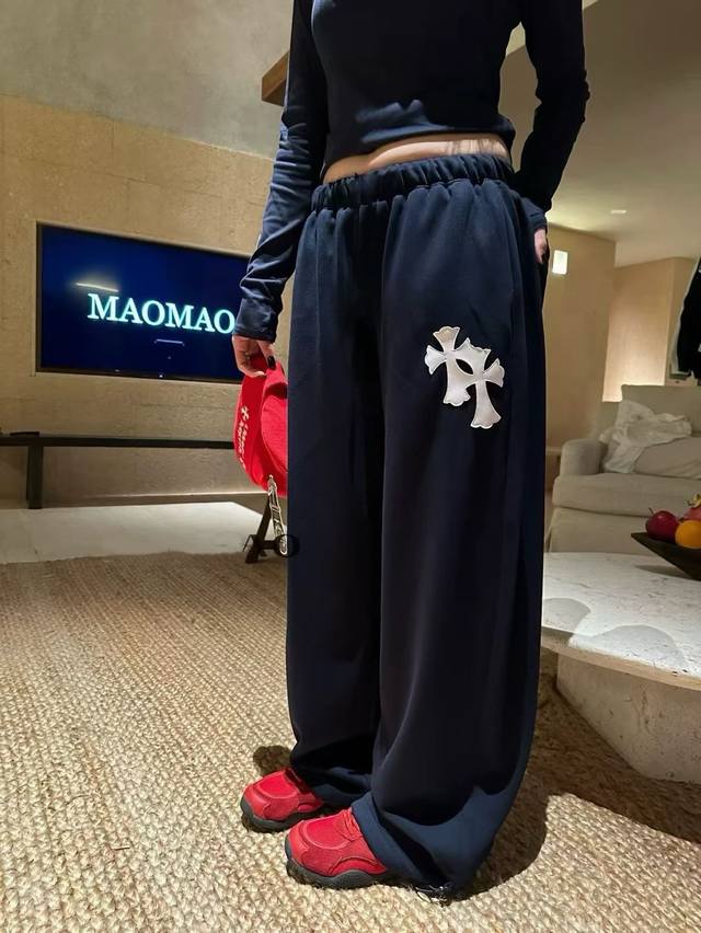 New Model Chrome Hearts' new cross straight casual wide-leg pants DDD. These nav