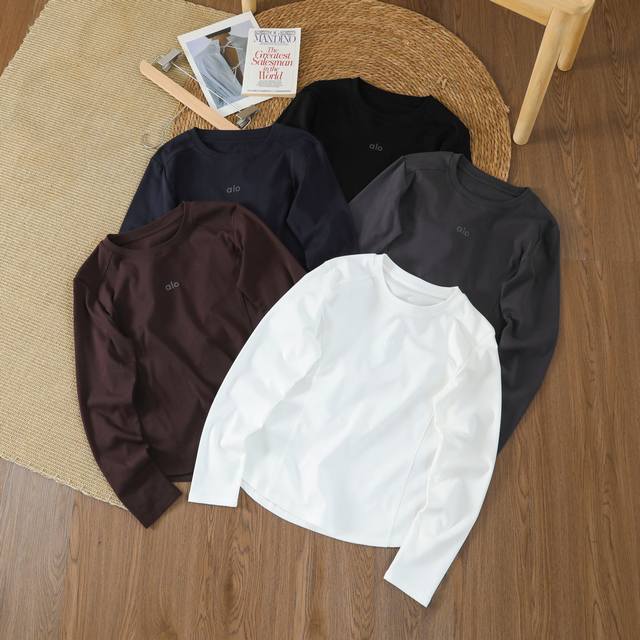 Alo Women's Slimming Base Shirt Colors: Plum Purple, White, Navy Blue, Black, Da