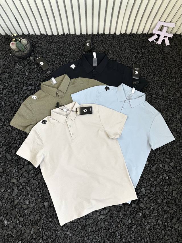 Descente Summer Men's New Men's Polo Shirt with 3D Laminated Shoulder Logo, Busi