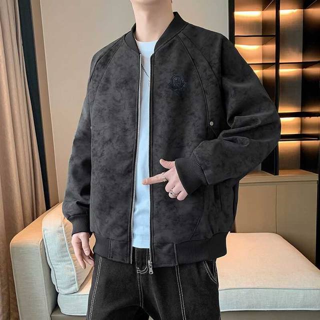 Moncler's new spring/autumn 4-color suede patchwork couple's baseball uniform fl