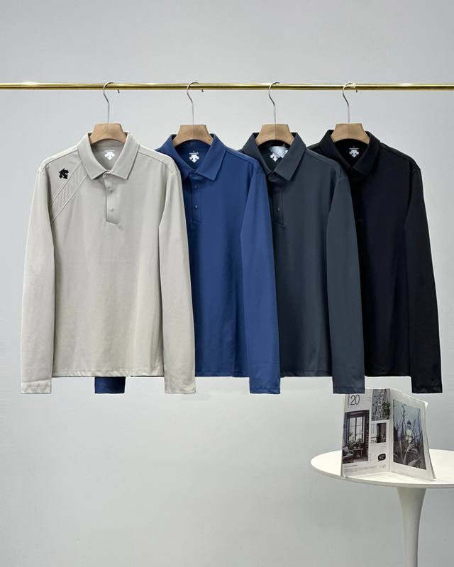 Descente men's Polo shirt long-sleeved sweatshirt, business casual stand-up coll