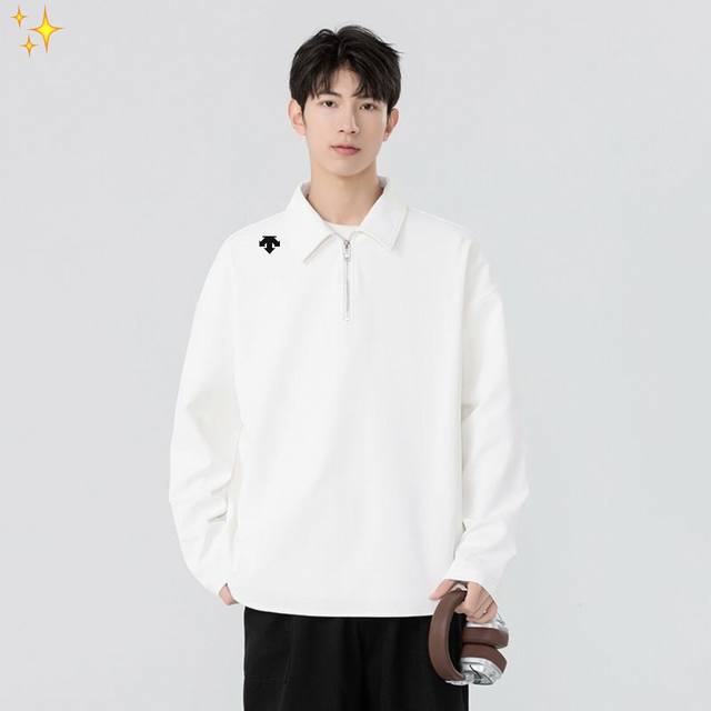 Descente High-Quality Lapel Solid Color SweatshirtIn a busy city life, a piece o