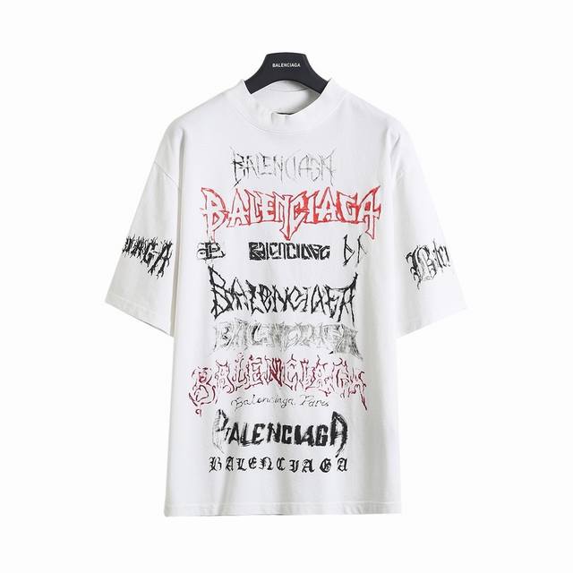 Balenciaga Blcg 25Ss hand-painted graffiti logo full-print short-sleeved T-shirt