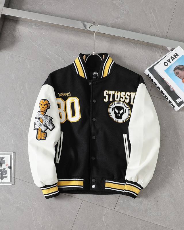Real photos Stussy towel embroidered baseball jacket Stussy X Metalheadz Stussy