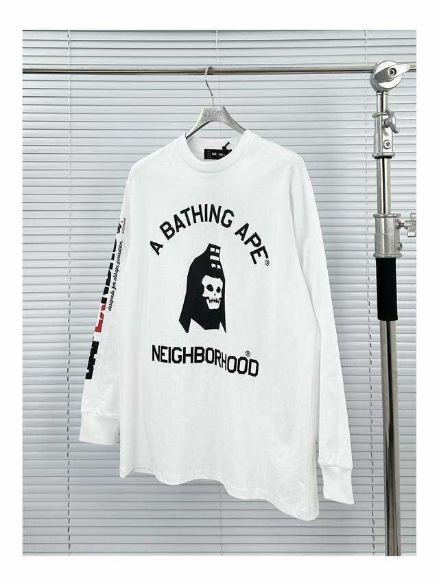 Bape collaboration with Nbhd long-sleeved bottoming shirt in black, white, and g