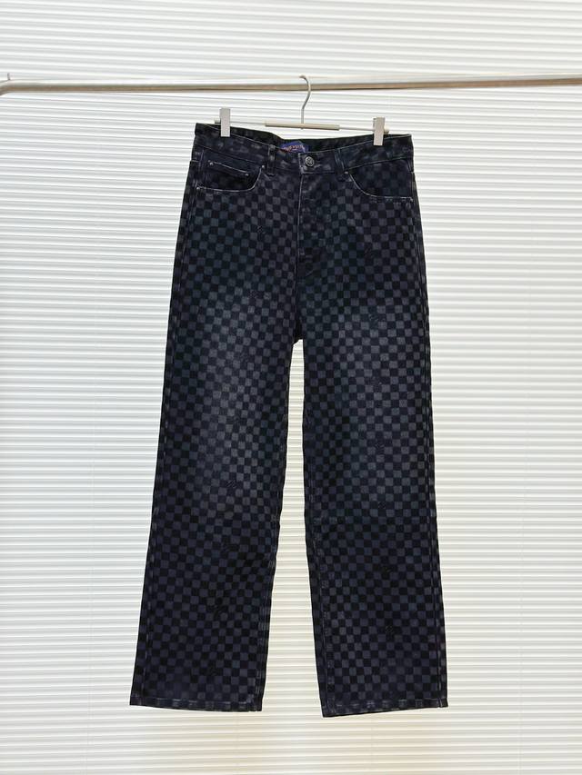 For Louis Vuitton Lv2025 new checkerboard check flocked jeans. Originally purch