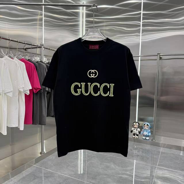 Gucci 2025 Spring and Autumn new 320g round neck short sleeve three-dimensional
