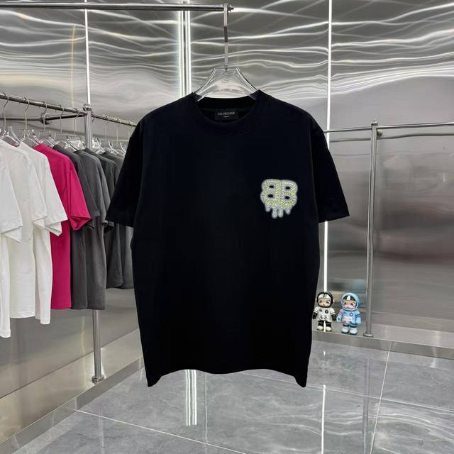 Bla Balenciaga 2025 Spring/Autumn new 320g round neck short sleeves with engrave