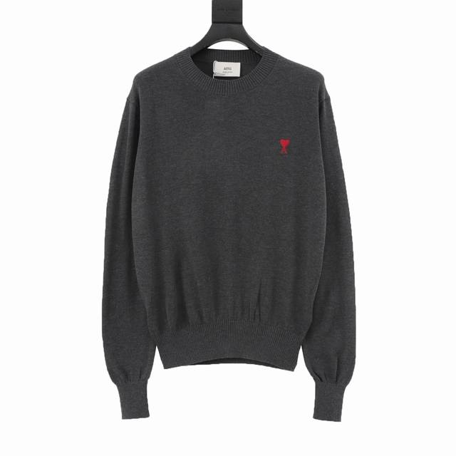Ami Paris Small Heart Embroidered Crewneck Knit SweaterCustom-woven from luxurio
