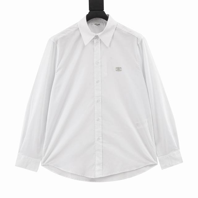 Celine Chest Embroidered Signature Poplin Long-Sleeved Shirt A perfect piece for