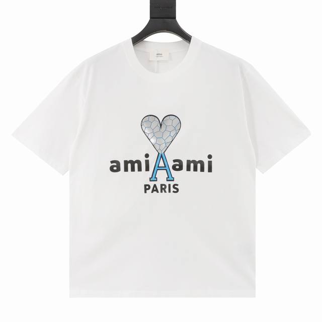 Ami 25Ss crackle heart lettering glued print short sleeves 230g 32s double yarn