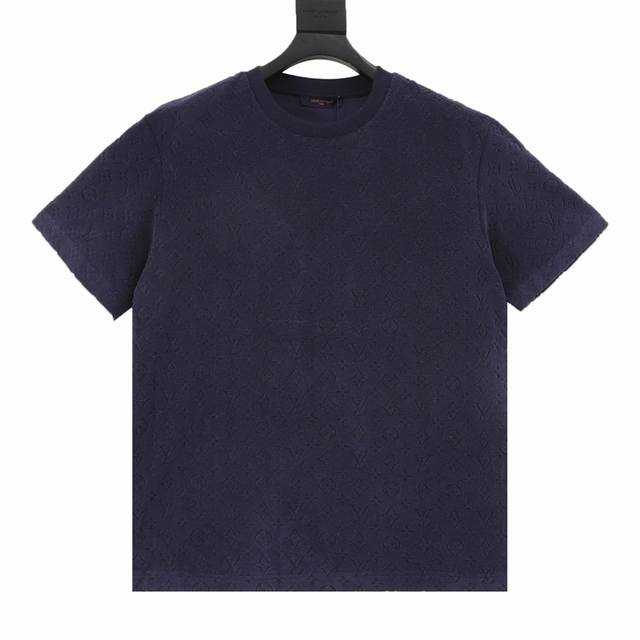 Louis Vuitton Lv navy blue flocked embossed French terry short-sleeved T-shirt s