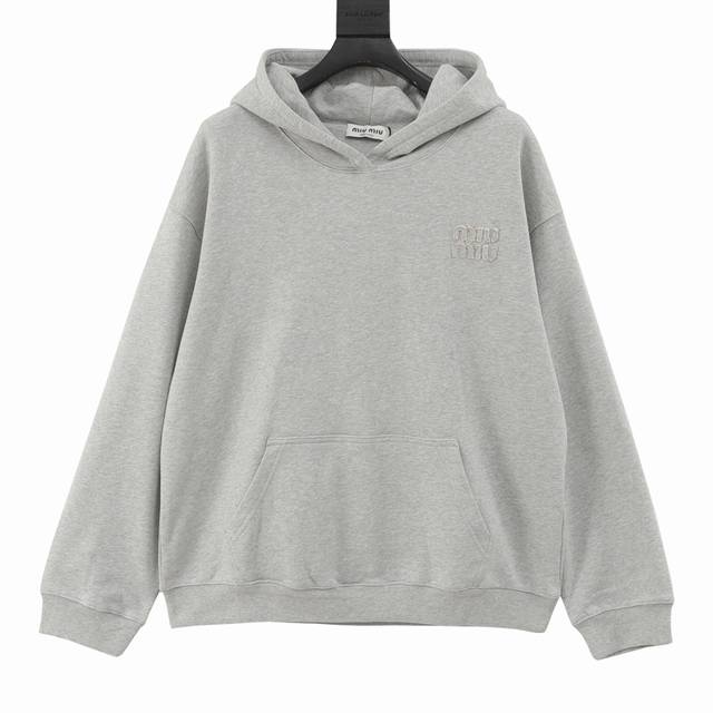 Miumiu Miu Miu Mm grey embroidered hooded sweatshirt Customized 1:1 440g double-