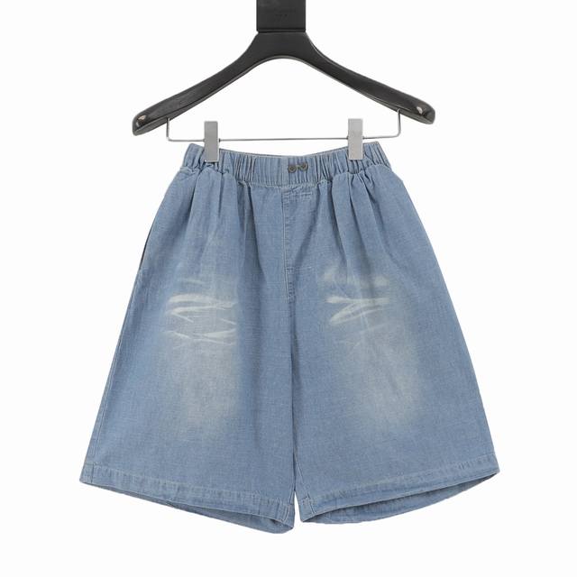 Acne Studios 25Ss Ac distressed letter logo denim shorts Washed blue Washed fade