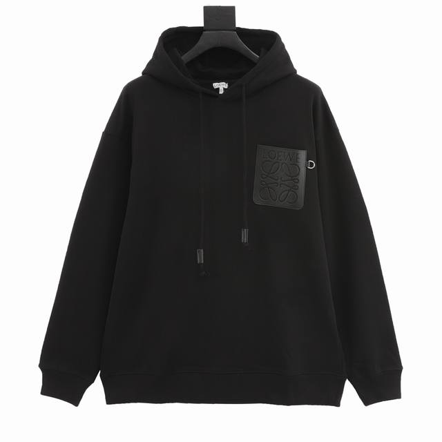 Loewe hooded sweatshirt with leather pockets and embossed chest logo. DDD. This