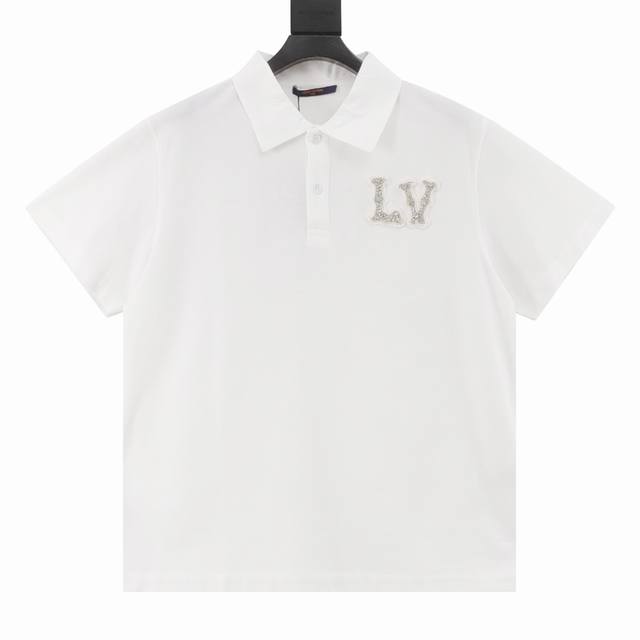 Louis Vuitton 24Ss rhinestone lettering Polo short-sleeved shirt 1V Spring/Summe