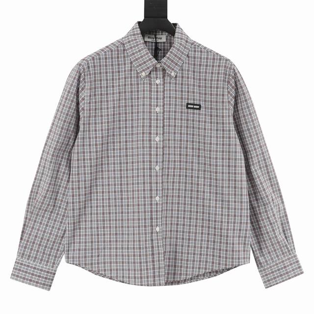 Miu Miu Mm brown and blue fine check long-sleeved shirt Authentic 12192 purchase