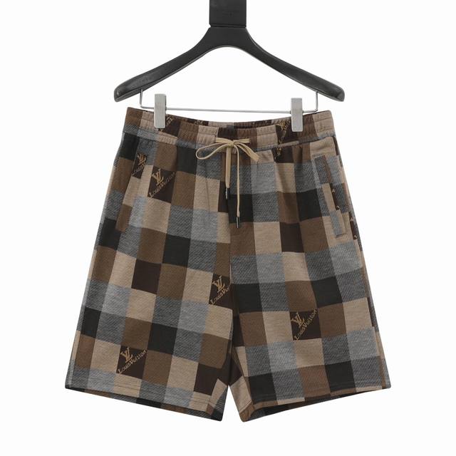 Louis Vuitton 25Ss Checkerboard Jacquard Lettering Shorts Made of Oxford fabric,