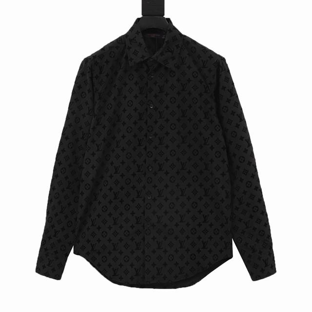 Louis Vutton all-over flocked logo long-sleeved shirt DDD. Made from high-count,