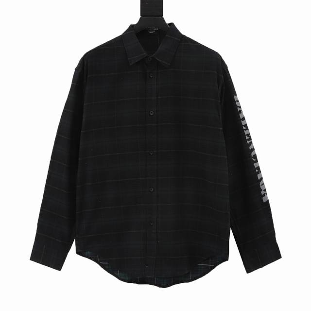 Balenciaga Blurred Letter Check Long Sleeve Shirt This cotton shirt reinterprets