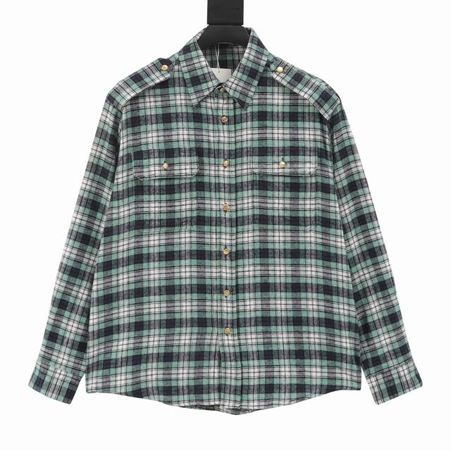 Celine green plaid flannel long-sleeved shirt DDD. Made from a custom twill cott