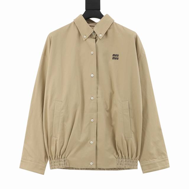 Miu Miu Mm Khaki Woven Waist Embroidered Button-Up Jacket Custom-dyed double-shu
