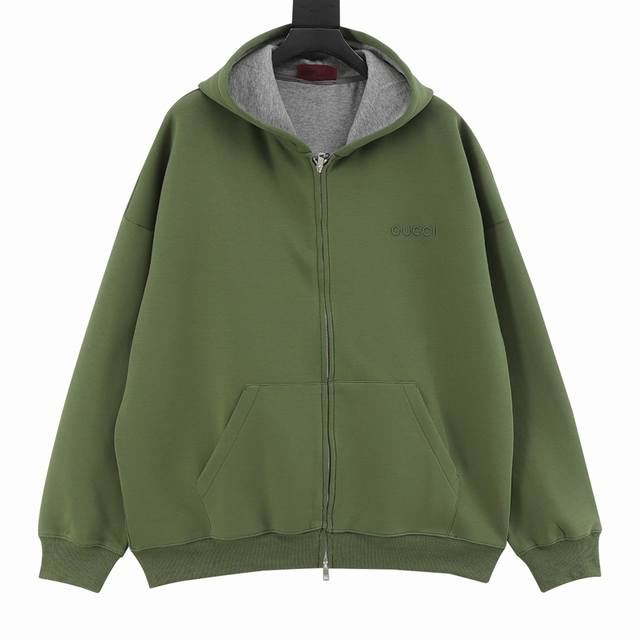 Gucci Gucci small slogan embroidered space cotton zipper hooded sweatshirt DDD.