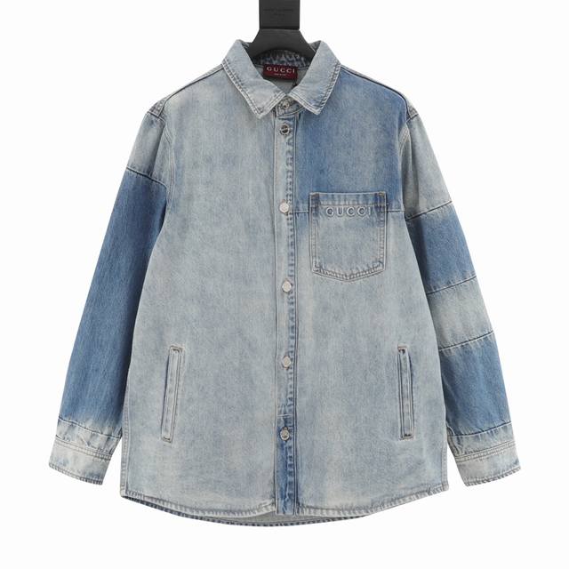 Gucci Gucci jacket, washed embossed denim shirt Customized light blue stonewashe
