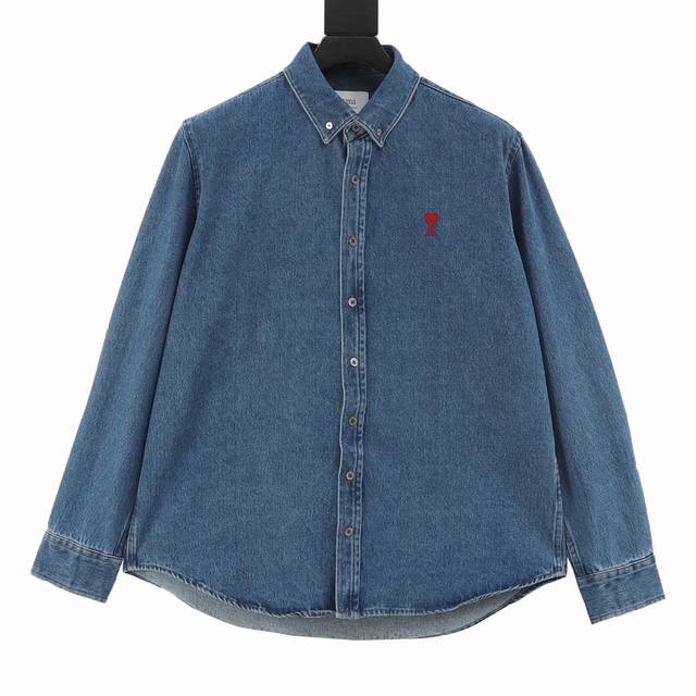 Ami Paris Heart Embroidered Denim Shirt JacketCustom made from pure cotton denim