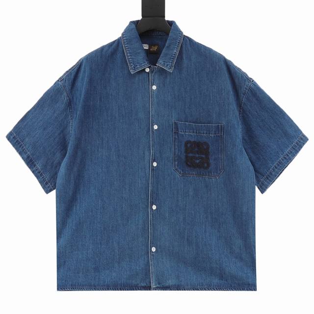Loewe embroidered pocket denim short-sleeved shirtCustomized cloud-like water-li
