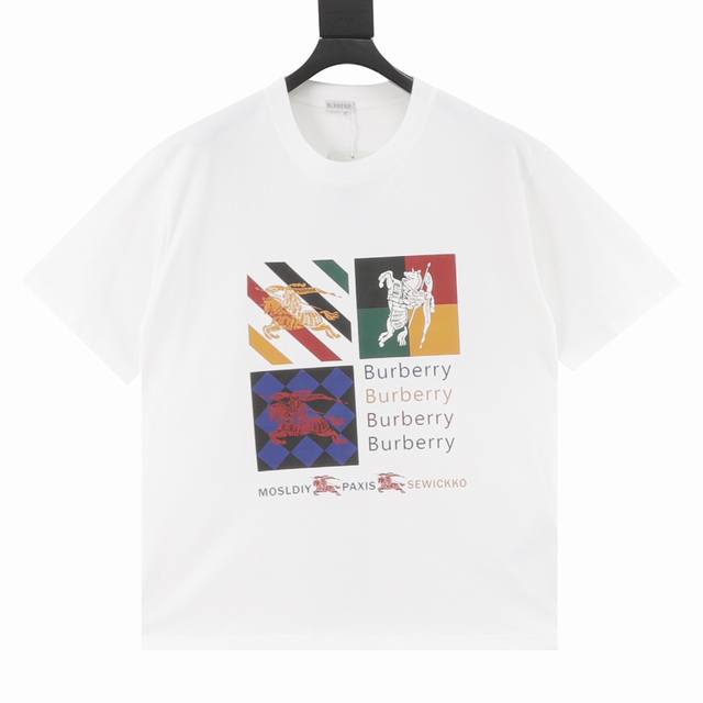 Burberry 25Ss square horse print short-sleeve top. Made from custom 240g 26s ult