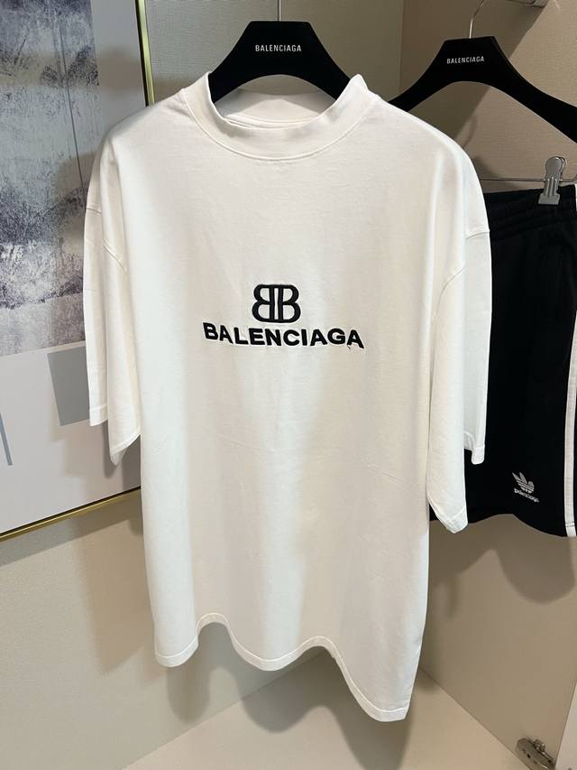 Blcg chest embroidery Bb front and back embroidery short-sleeved loose fit unise