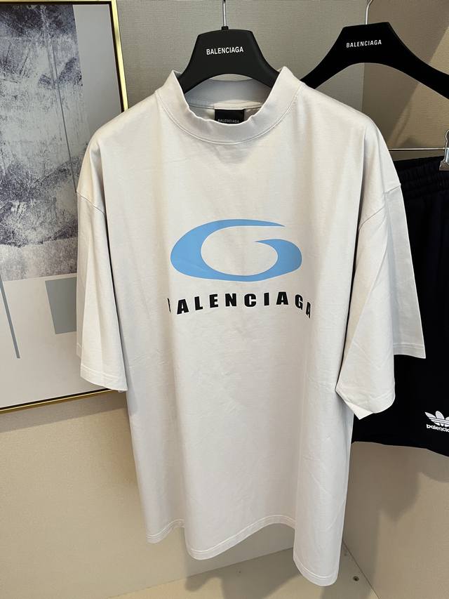 Balenciaga 24Ss catwalk logo single ring print short-sleeved T-shirt in 2 colors