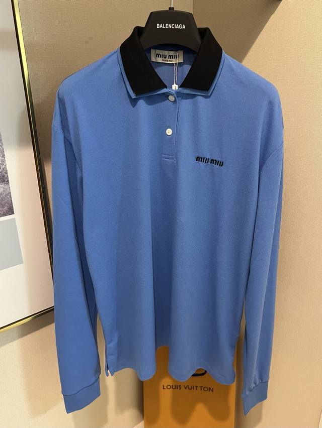 Sizes: 36, 38, 40. All sizes available. Miu Miu's new blue, unisex, round-neck T