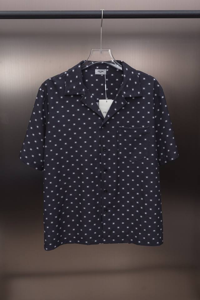 Celine Celine 2025Ss new polka dot short-sleeved shirt printed with the Arc de T