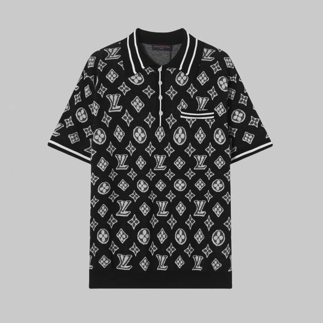 High quality Lv Louis Vuitton full print jacquard logo knitted Polo short sleev