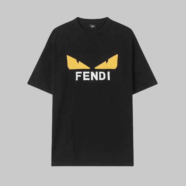 High quality Fendi knitted round neck short-sleeved T-shirt with logo jacquard c