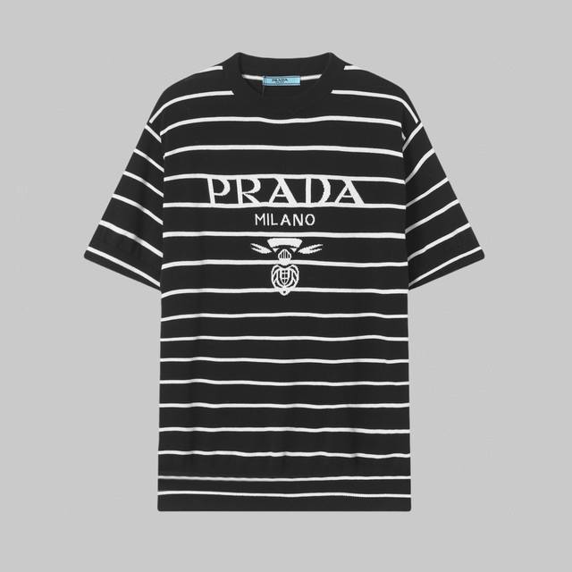 High-quality Pad Prada classic striped knitted round neck short-sleeved T-shirt