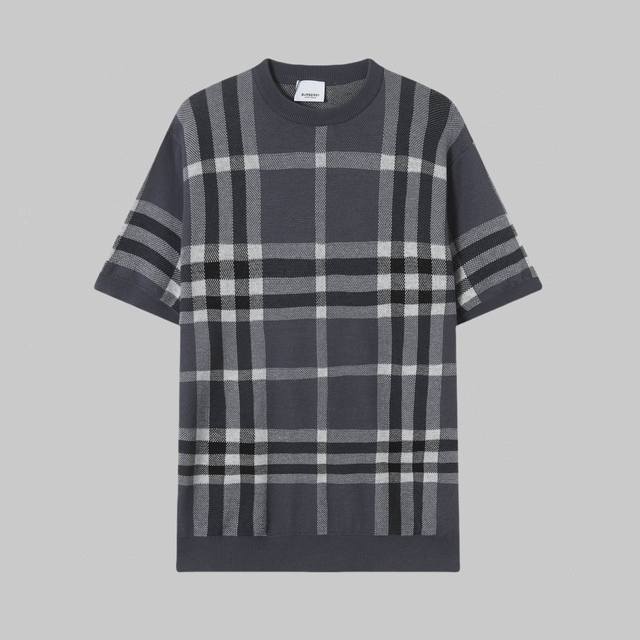 High quality Burberry classic plaid knitted round neck short-sleeved T-shirt Hig