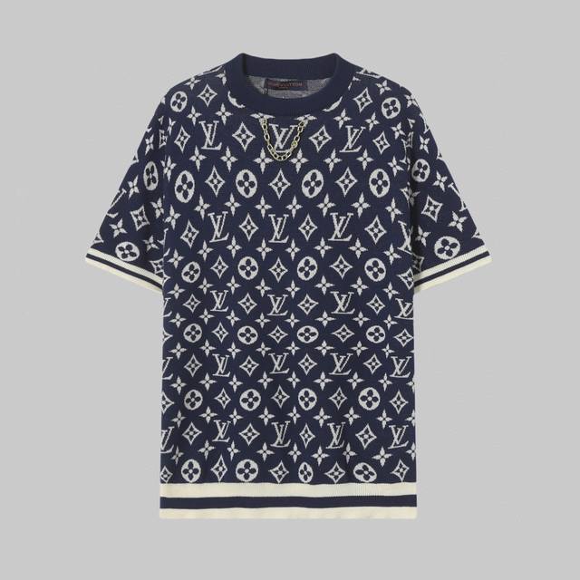High quality Lv Louis Vuitton full print jacquard chain knit short-sleeved T-sh