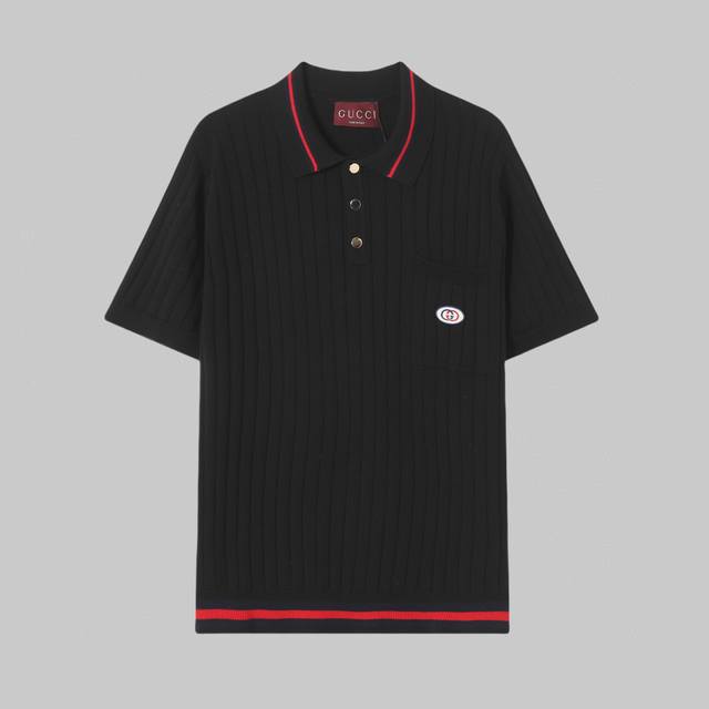 High-quality Gucci classic striped small logo knitted Polo short-sleeved High-e