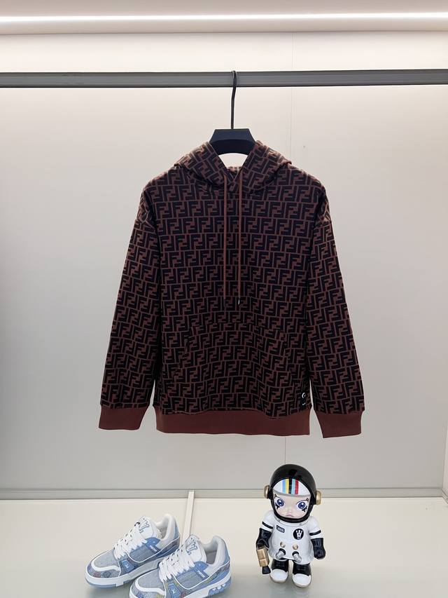 Fendi 420g pure cotton hooded sweatshirt Classic style with monogram Ff logo all