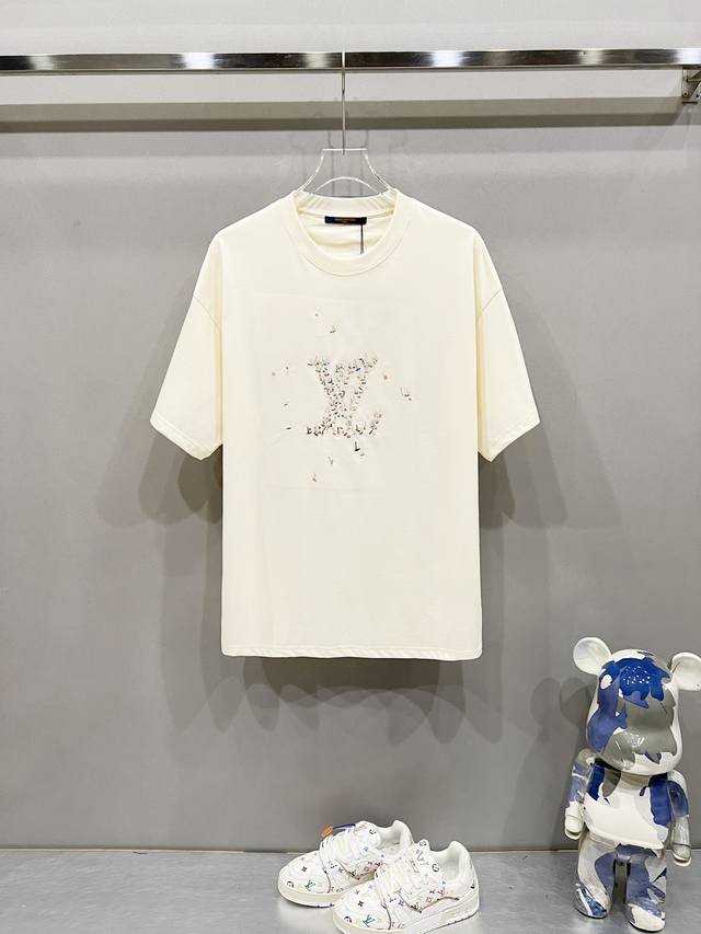 Louisvuitton 260g round neck short-sleeved T-shirt Small sailboat embroidered le