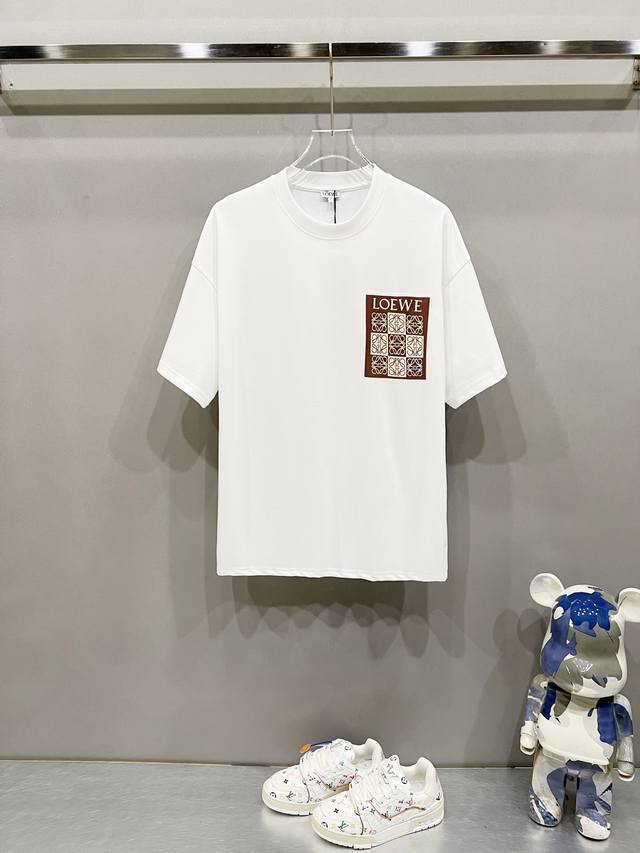 Loewe 260g round neck short-sleeved T-shirt Creative nine-square grid totem logo